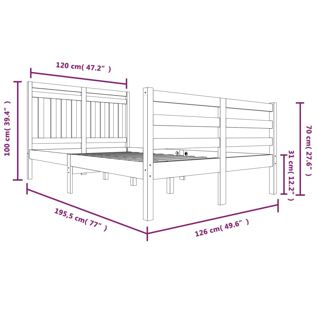 vidaXL Bed Frame without Mattress White Small Double Solid Wood