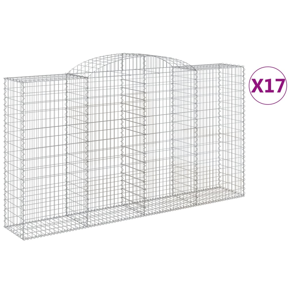 vidaXL Arched Gabion Baskets 17 pcs 300x50x160/180 cm Galvanised Iron