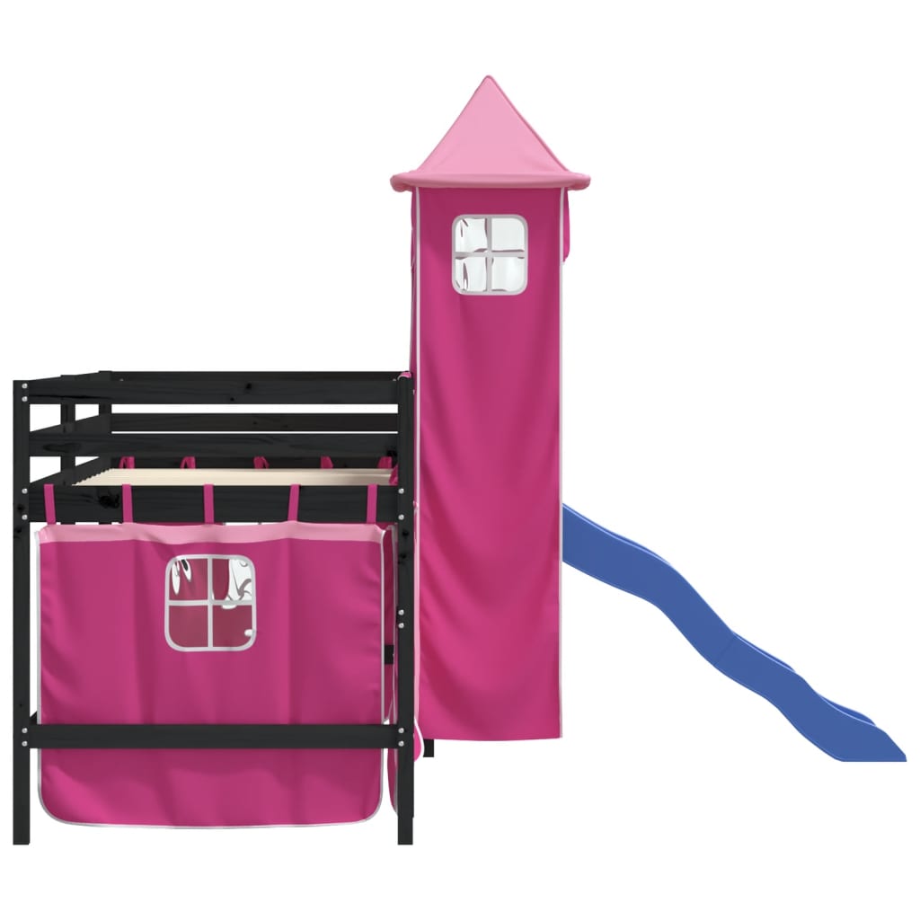 vidaXL Kids' Loft Bed with Tower without Mattress Pink 90x190 cm Single