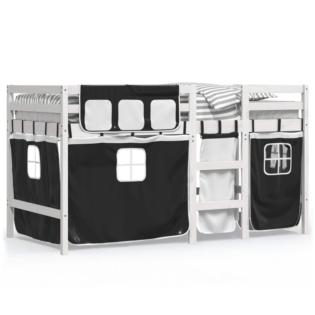 vidaXL Kids' Loft Bed with Curtains without Mattress White&Black 80x200 cm