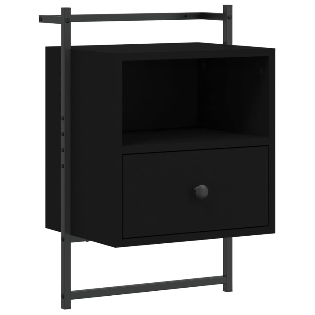 vidaXL Bedside Cabinet Wall-mounted Black 40x30x61 cm Engineered Wood