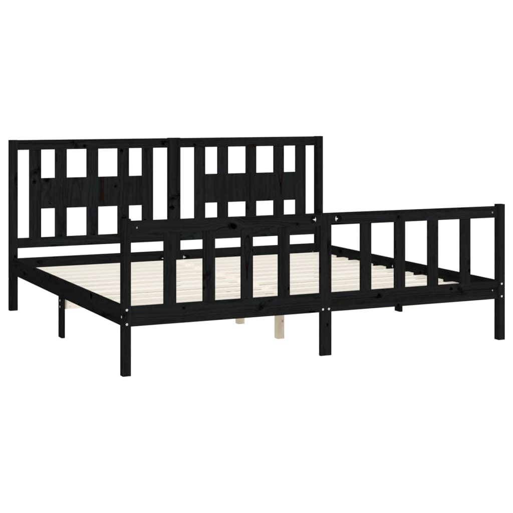 vidaXL Bed Frame without Mattress Black Solid Wood Pine Super King Size