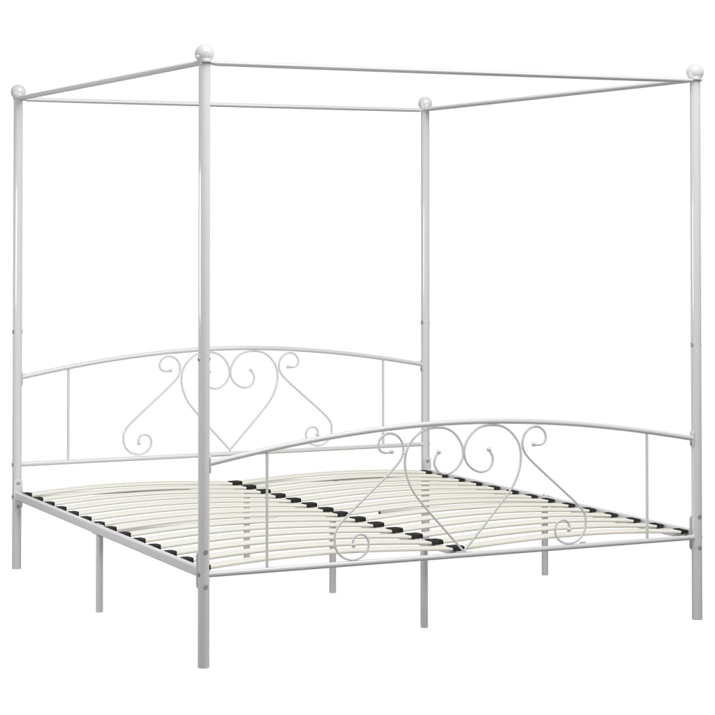 vidaXL Canopy Bed Frame without Mattress White Metal 200x200 cm