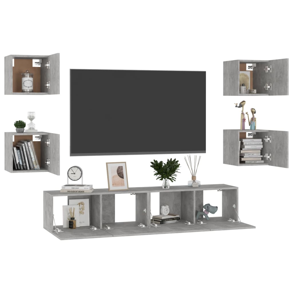 vidaXL 6 Piece TV Cabinet Set Concrete Grey Engineered Wood