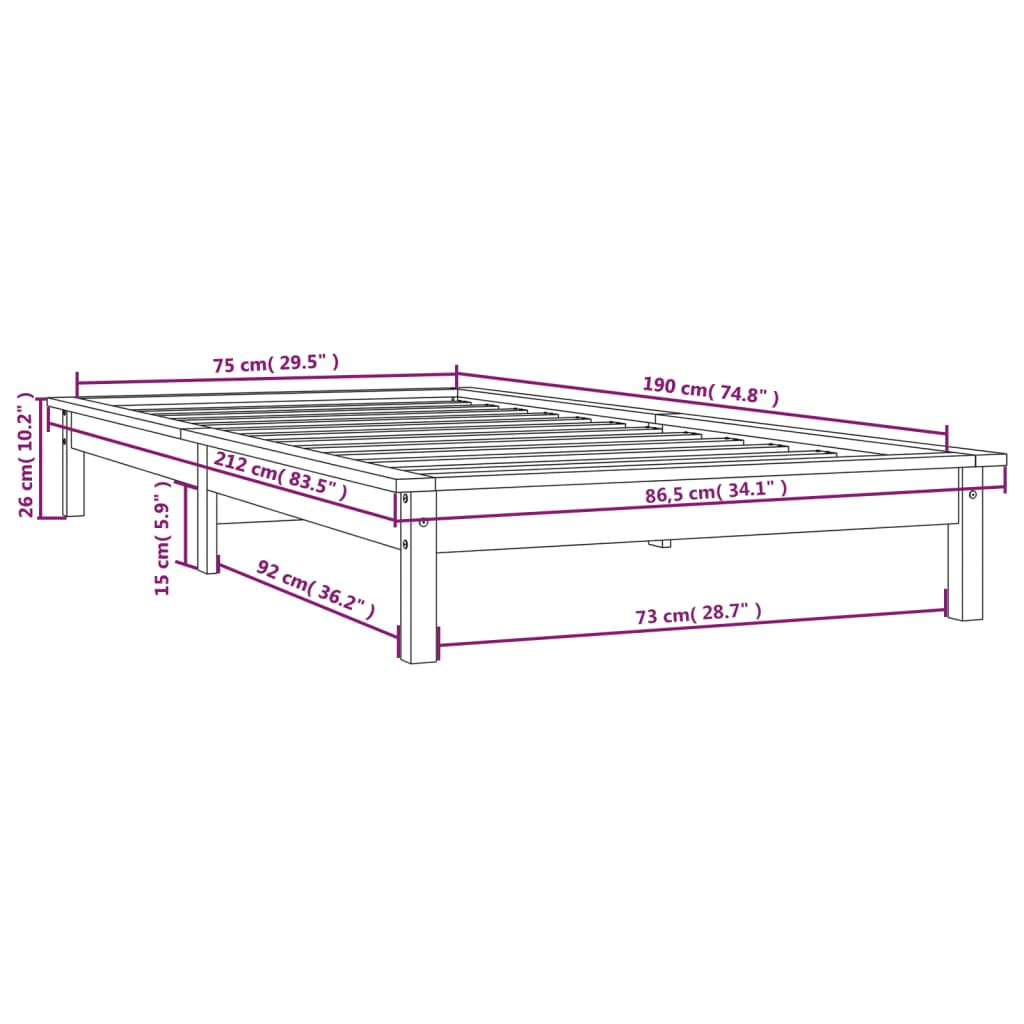 vidaXL Bed Frame without Mattress Honey Brown Small Single Solid Wood