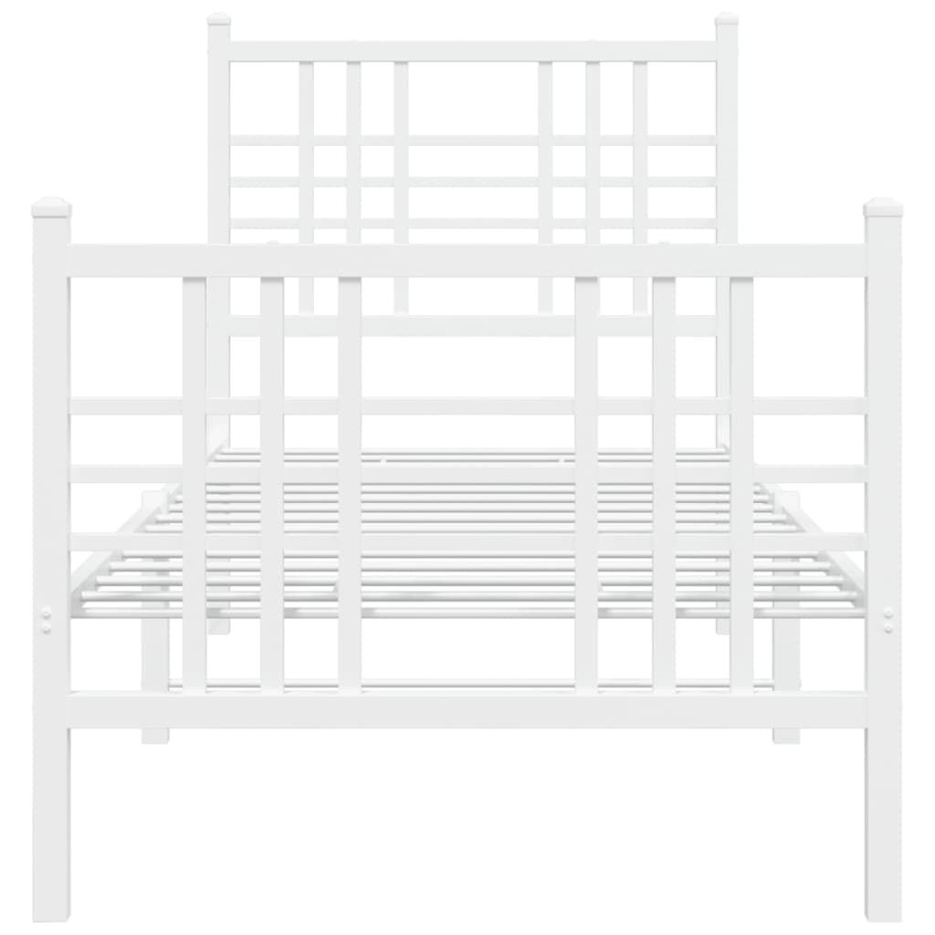 vidaXL Metal Bed Frame without Mattress with Footboard White 75x190 cm Small Single