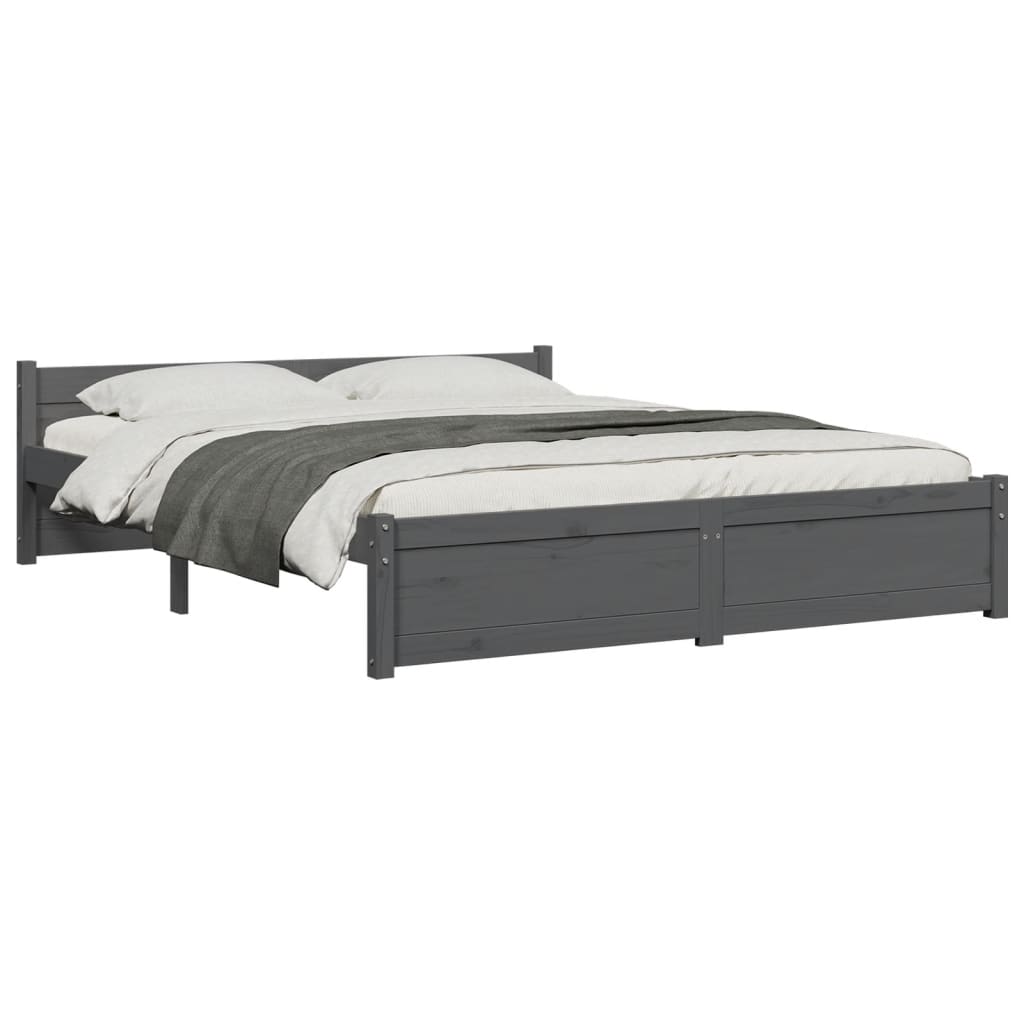 vidaXL Bed Frame without Mattress Grey Solid Wood 150x200 cm King Size