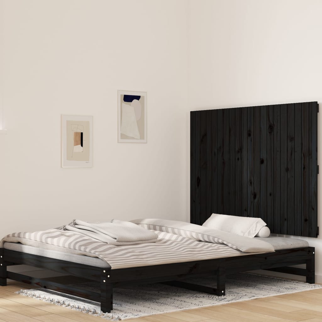 vidaXL Wall Headboard Black 127.5x3x90 cm Solid Wood Pine