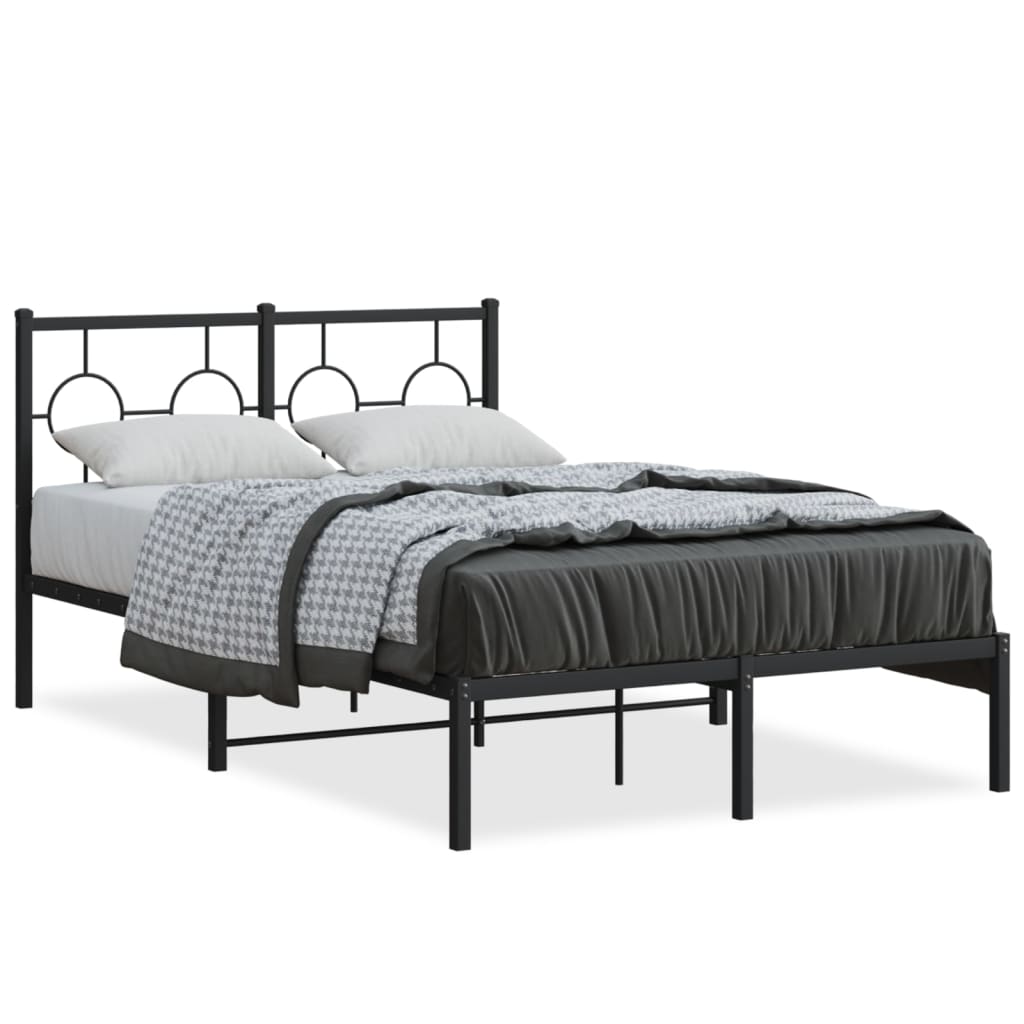 vidaXL Metal Bed Frame without Mattress with Headboard Black 120x190 cm Small Double