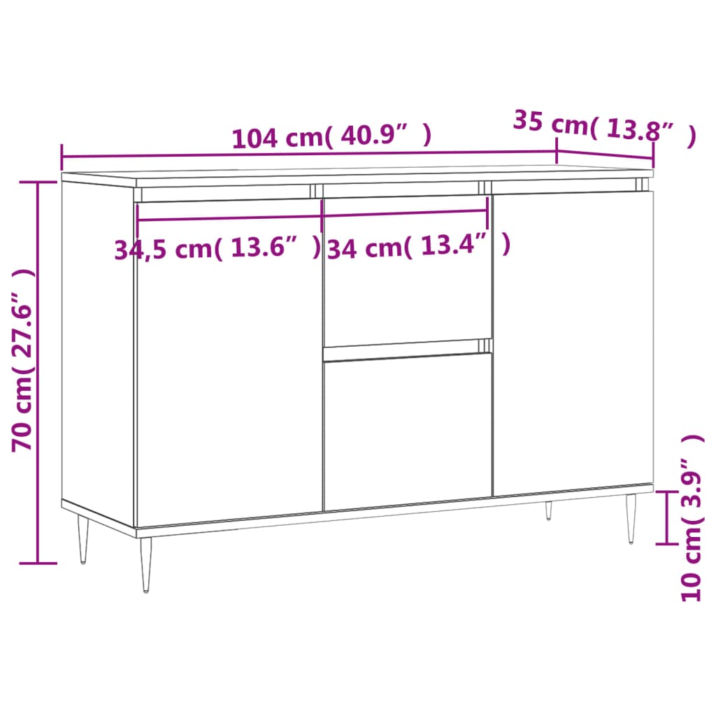 vidaXL Sideboard Grey Sonoma 104x35x70 cm Engineered Wood