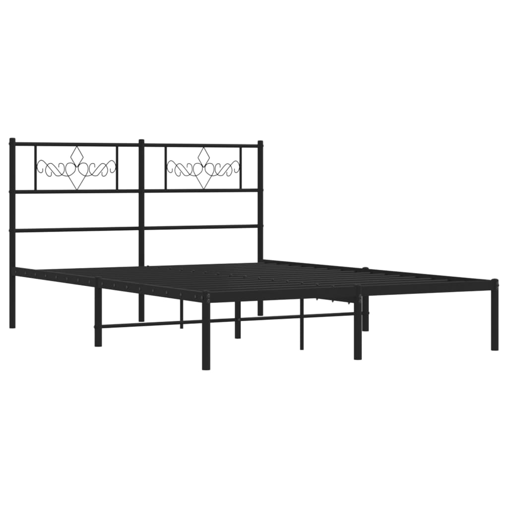 vidaXL Metal Bed Frame without Mattress with Headboard Black 150x200 cm King Size