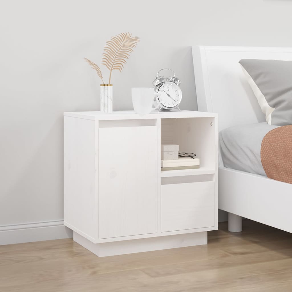 vidaXL Bedside Cabinet White 50x34x50 cm Solid Wood Pine