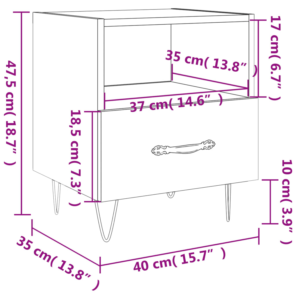 vidaXL Bedside Cabinet Concrete Grey 40x35x47.5 cm Engineered Wood