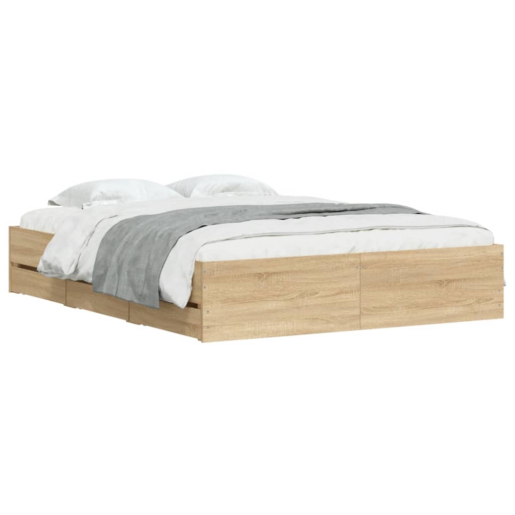 vidaXL Bed Frame with Drawers without Mattress Sonoma Oak 150x200 cm King Size