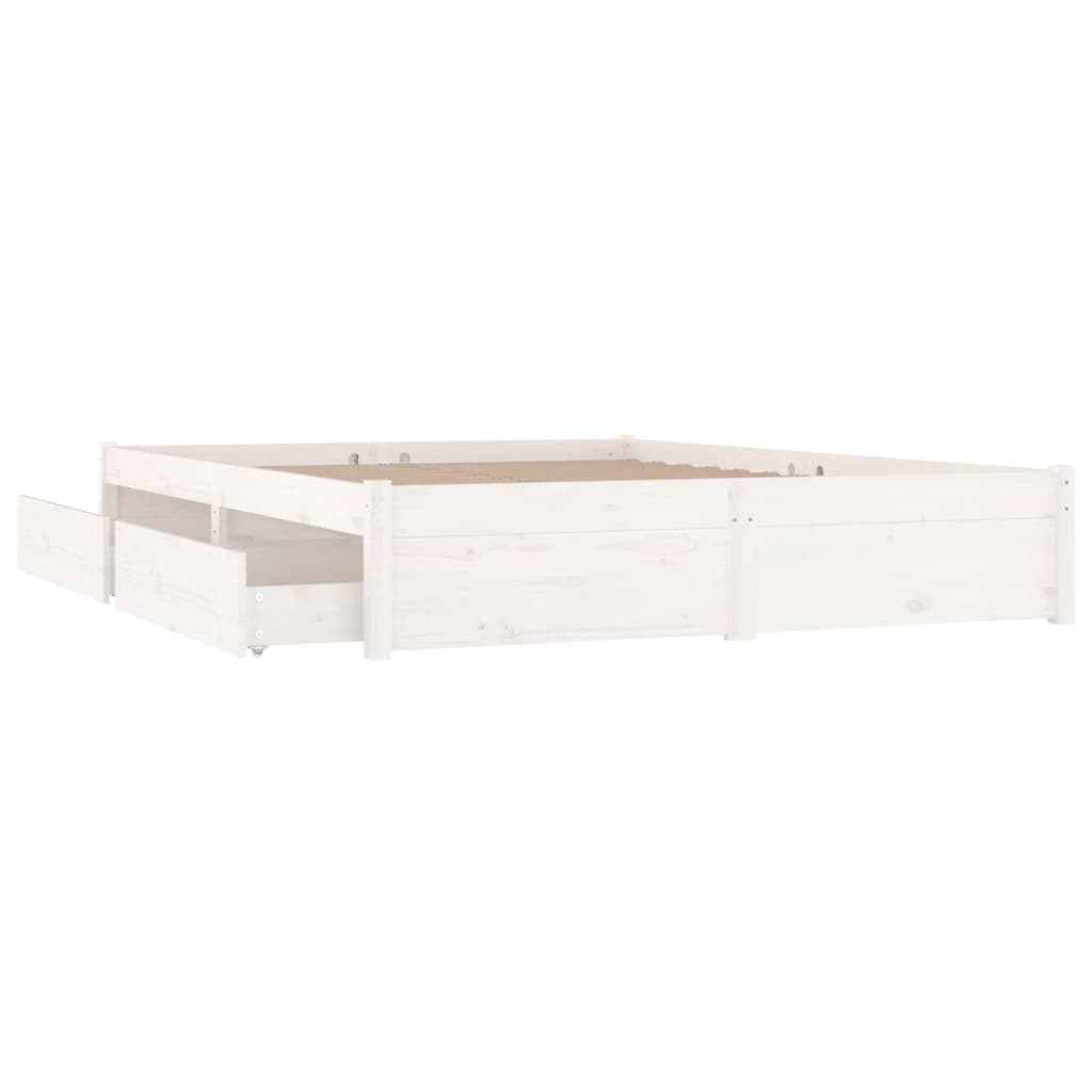 vidaXL Bed Frame without Mattress with Drawers White Double