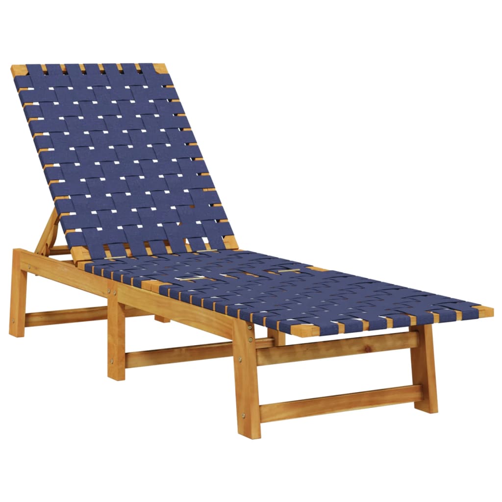 vidaXL Sun Lounger with Table Dark Blue Solid Wood Acacia and Fabric