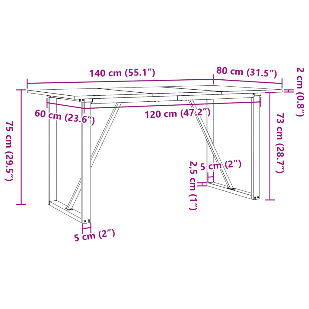 vidaXL Dining Table O-Frame 140x80x75 cm Solid Wood Pine and Cast Iron