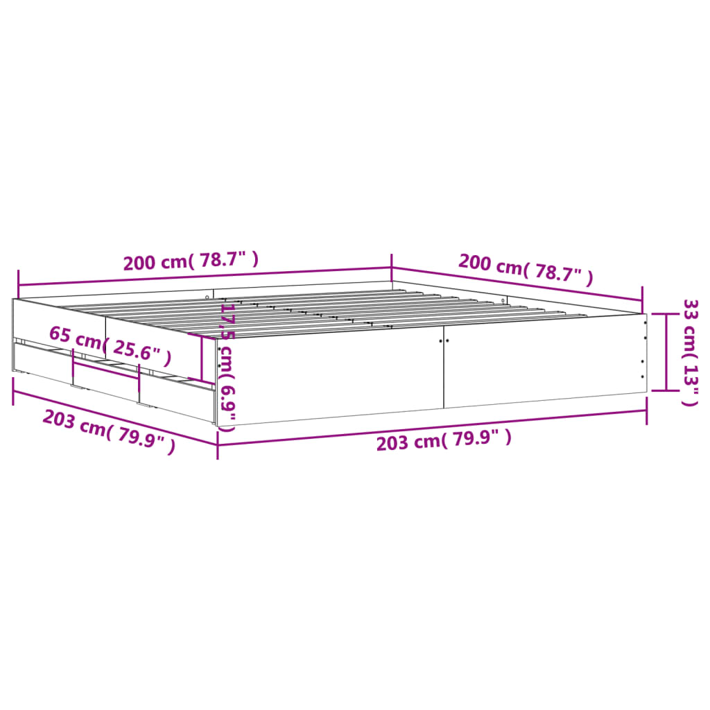 vidaXL Bed Frame with Drawers without Mattress Concrete Grey 200x200 cm