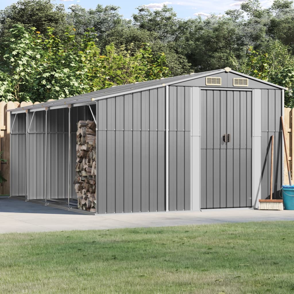 vidaXL Garden Shed Grey 277x365.5x179 cm Galvanised Steel