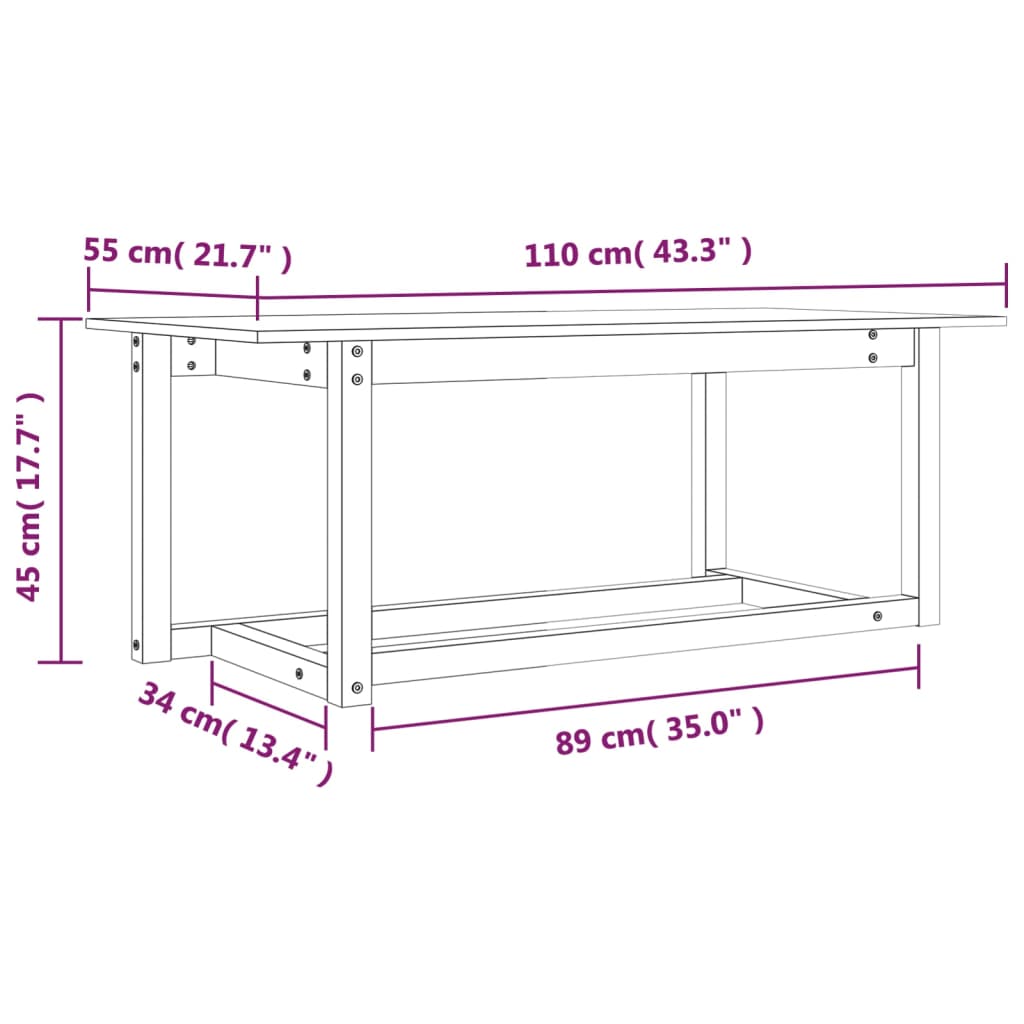 vidaXL Coffee Table Grey 110x55x45 cm Solid Wood Pine