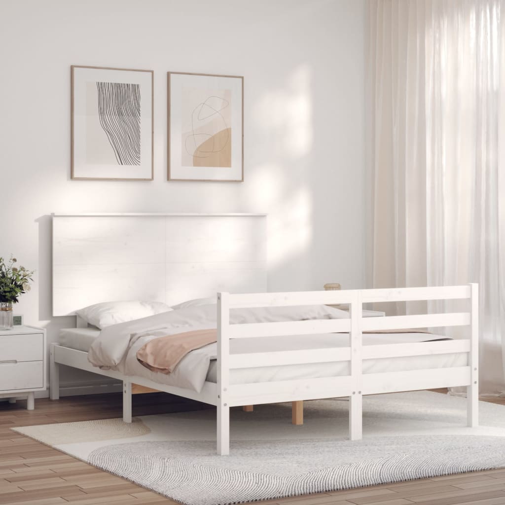 vidaXL Bed Frame without Mattress White Small Double Solid Wood