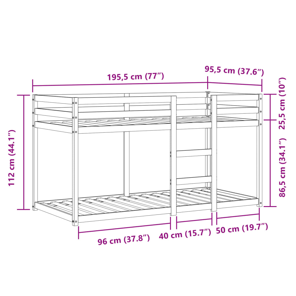 vidaXL Bunk Bed without Mattress Blue 90x190 cm Single Solid Wood Pine