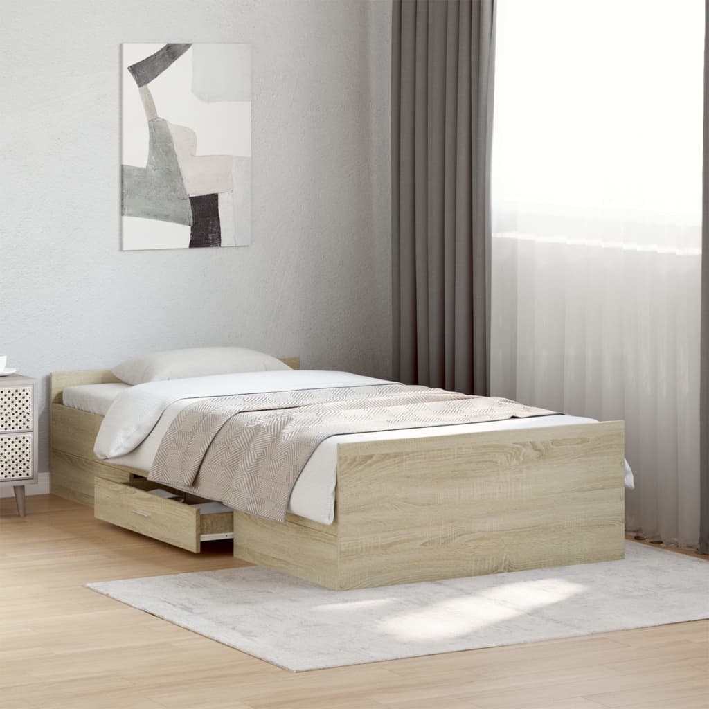 vidaXL Bed Frame with Drawers without Mattress Sonoma Oak 100x200 cm