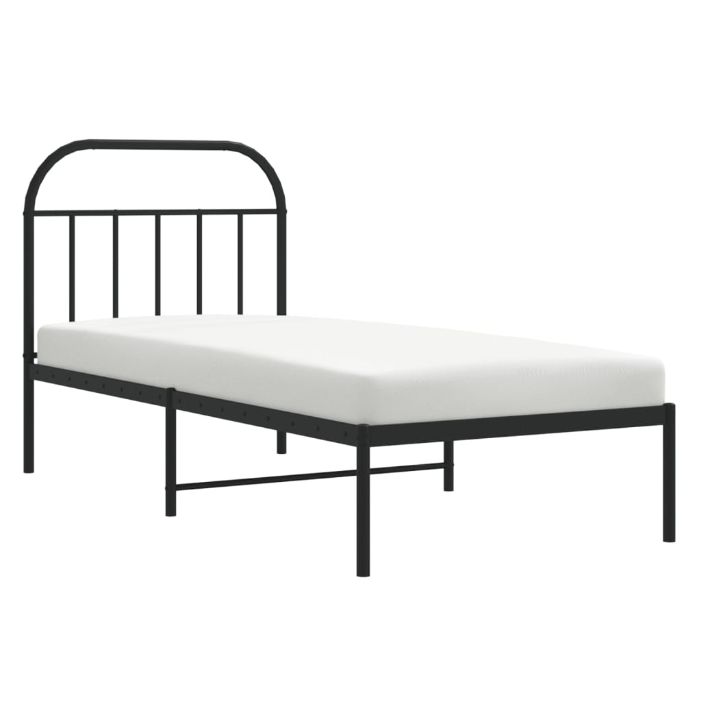 vidaXL Metal Bed Frame without Mattress with Headboard Black 90x190 cm Single