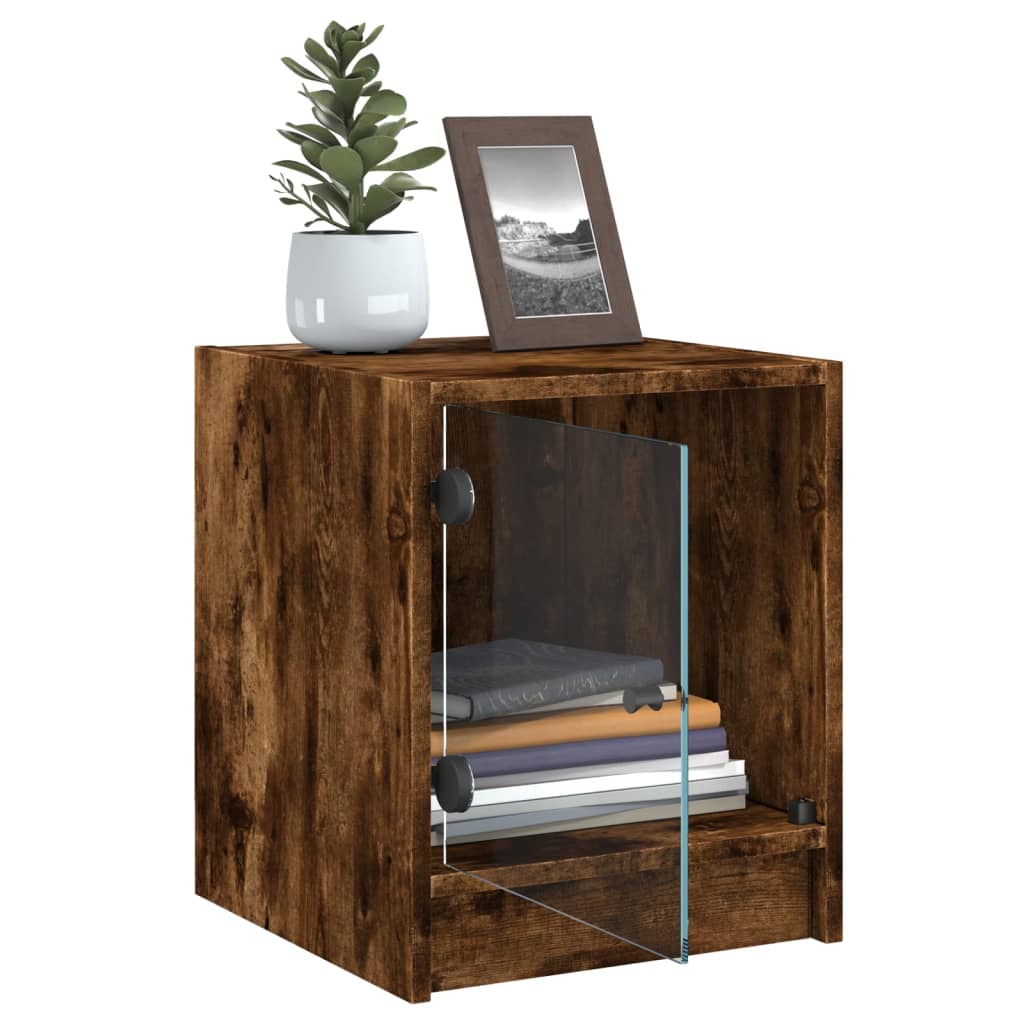 vidaXL Bedside Cabinet with Glass Door Smoked Oak 35x37x42 cm