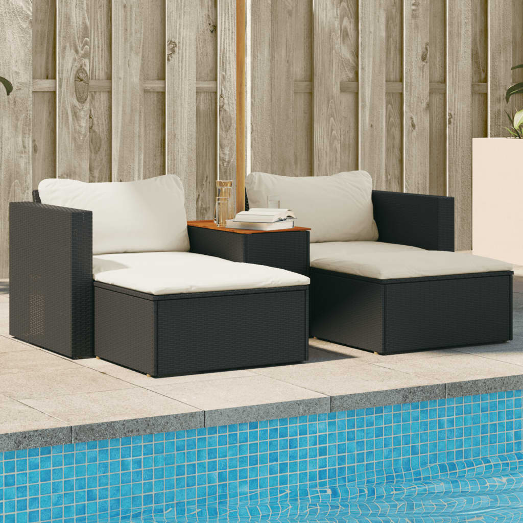 vidaXL 5 Piece Garden Sofa Set with Cushions Black Poly Rattan Acacia