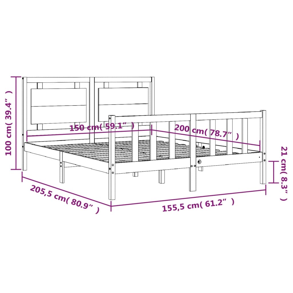 vidaXL Bed Frame without Mattress Honey Brown King Size Solid Wood Pine