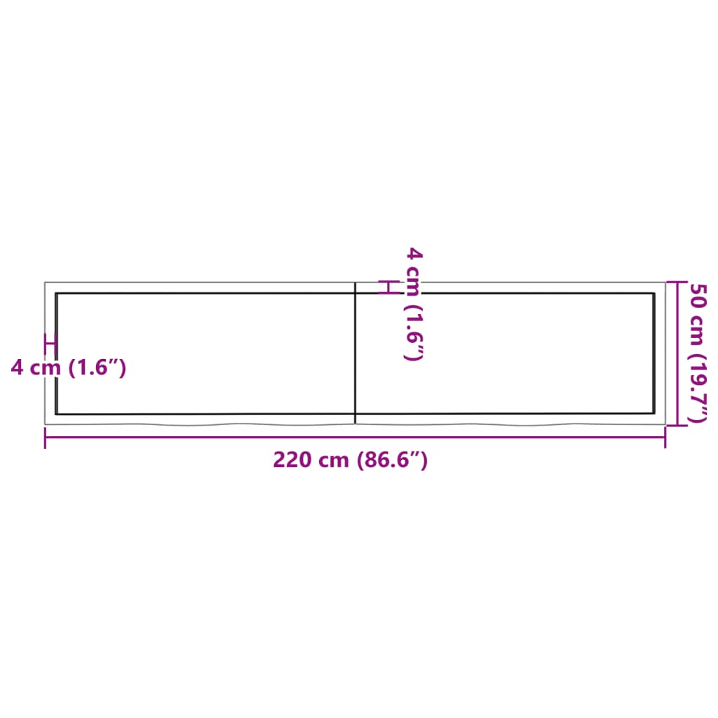 vidaXL Bathroom Countertop Dark Brown 220x50x(2-4) cm Treated Solid Wood