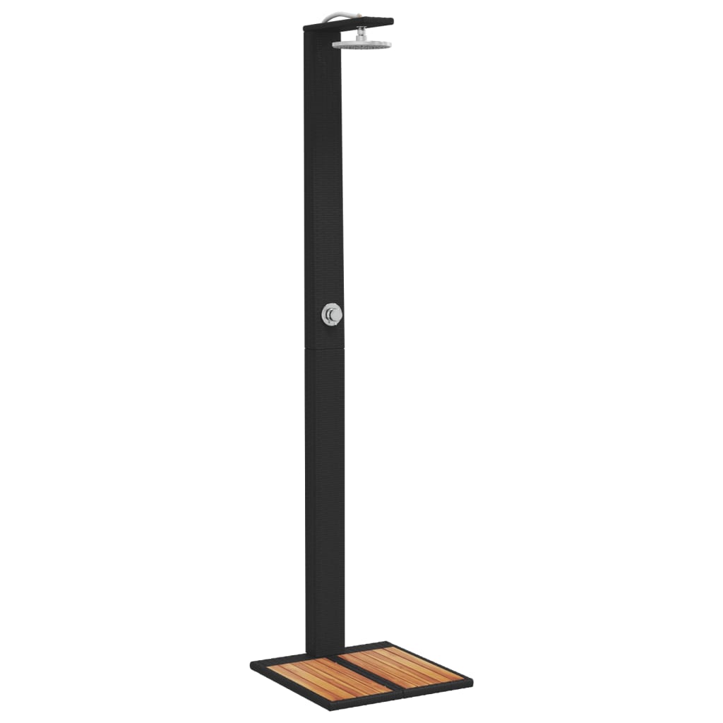 vidaXL Outdoor Shower Black 50x55x224 cm Poly Rattan and Acacia Wood