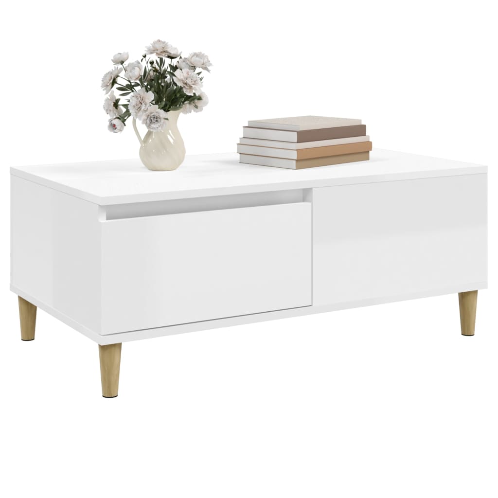 vidaXL Coffee Table High Gloss White 90x50x36.5 cm Engineered Wood