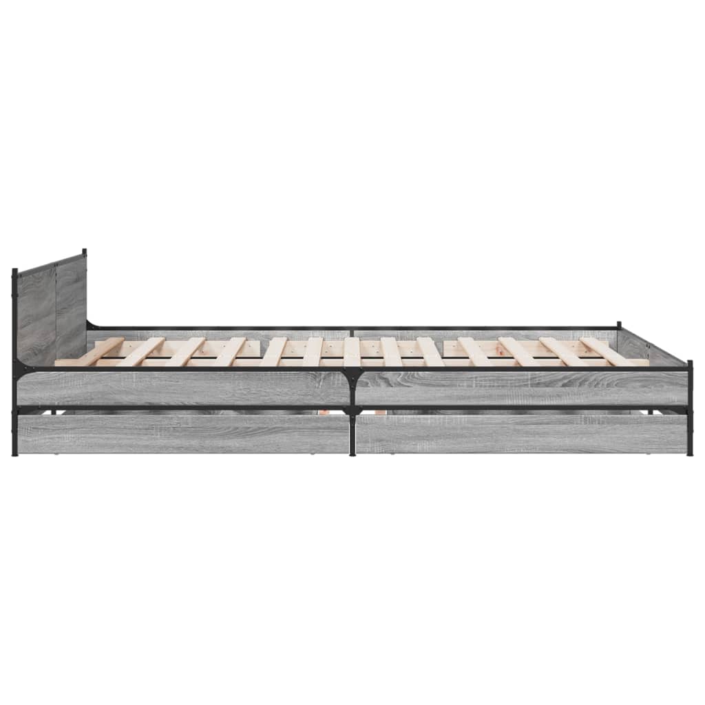 vidaXL Bed Frame with Drawers without Mattress Grey Sonoma 150x200 cm King Size