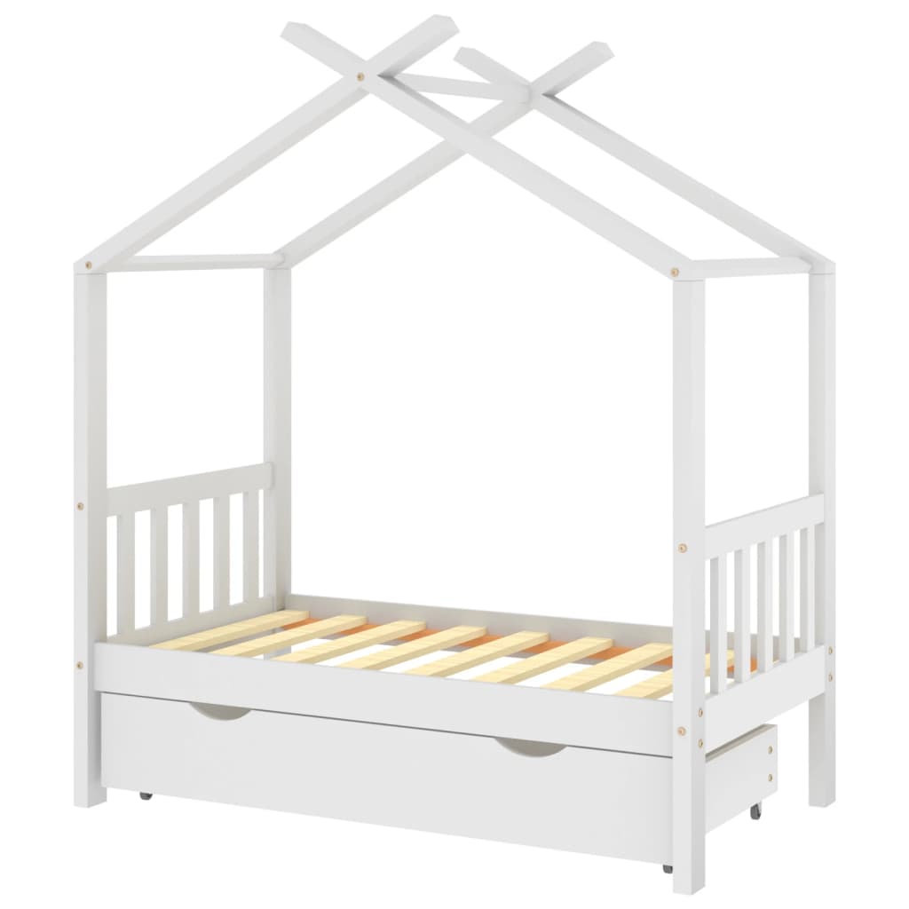 vidaXL Kids Bed Frame with a Drawer White Solid Pine Wood 70x140 cm