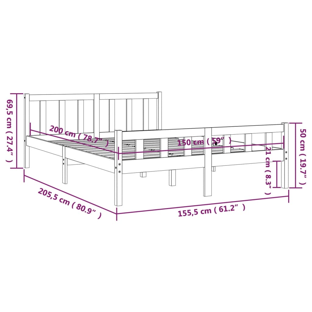 vidaXL Bed Frame without Mattress Solid Wood King Size