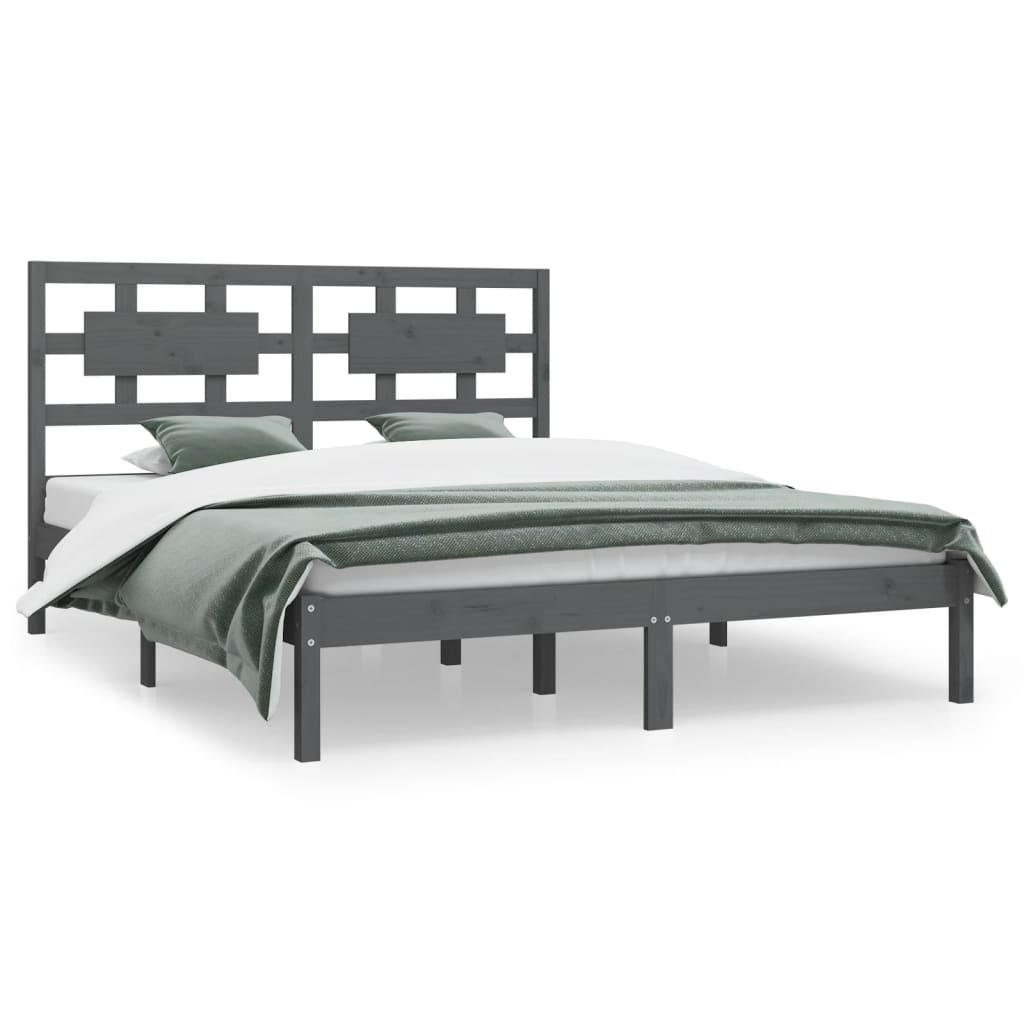 vidaXL Bed Frame without Mattress Grey 180x200 cm Super King Solid Wood Pine