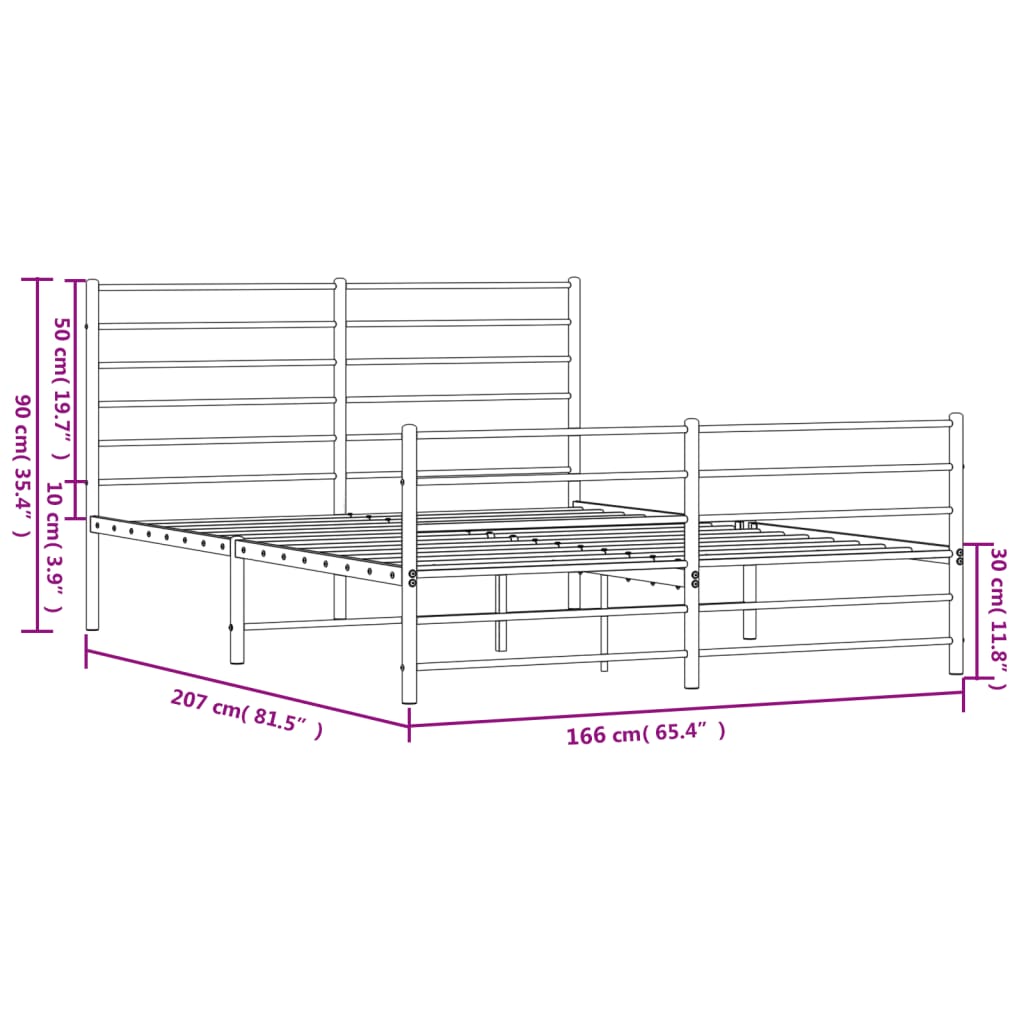 vidaXL Metal Bed Frame without Mattress with Footboard Black 160x200 cm