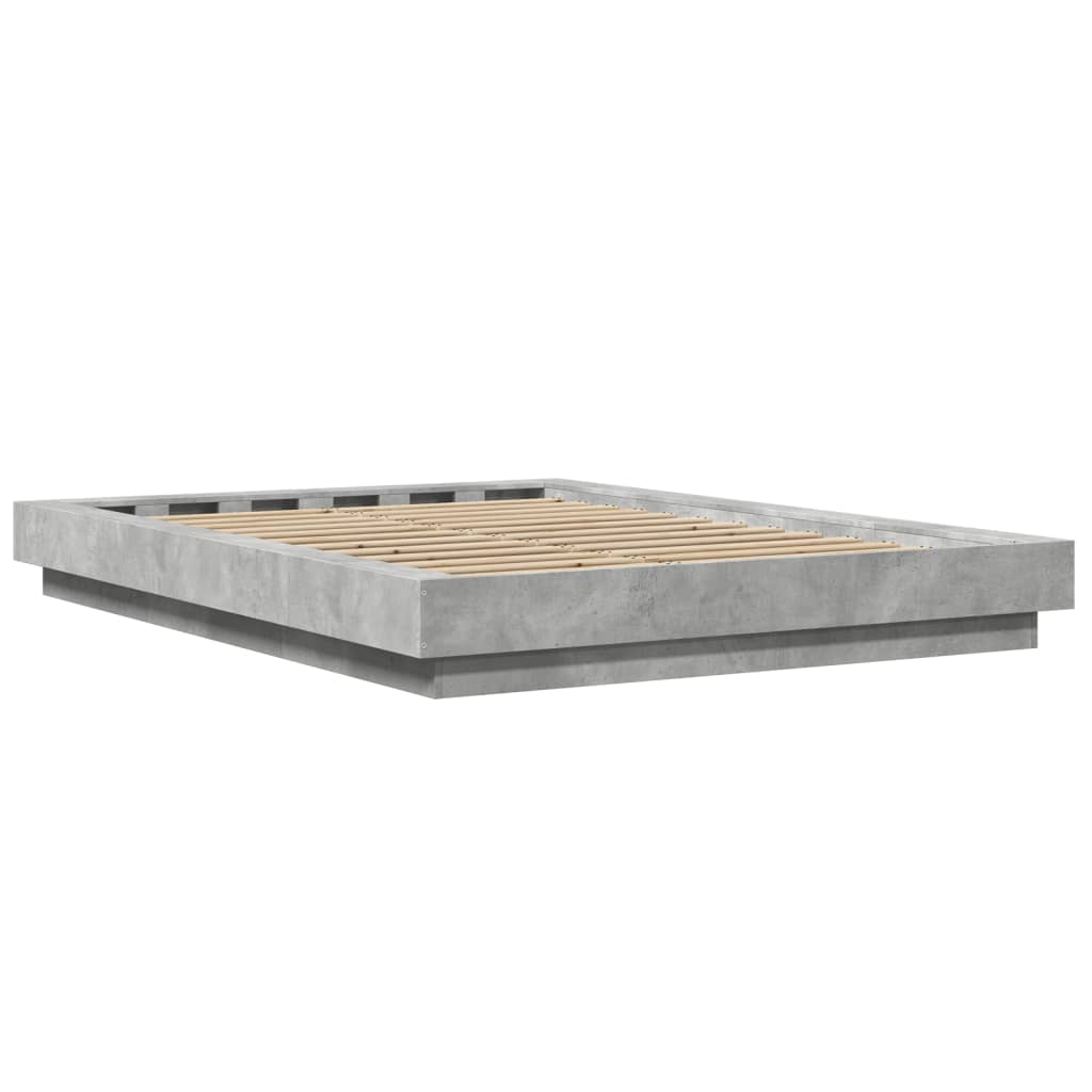 vidaXL Bed Frame with LED Lights without Mattress Concrete Grey 135x190 cm Double