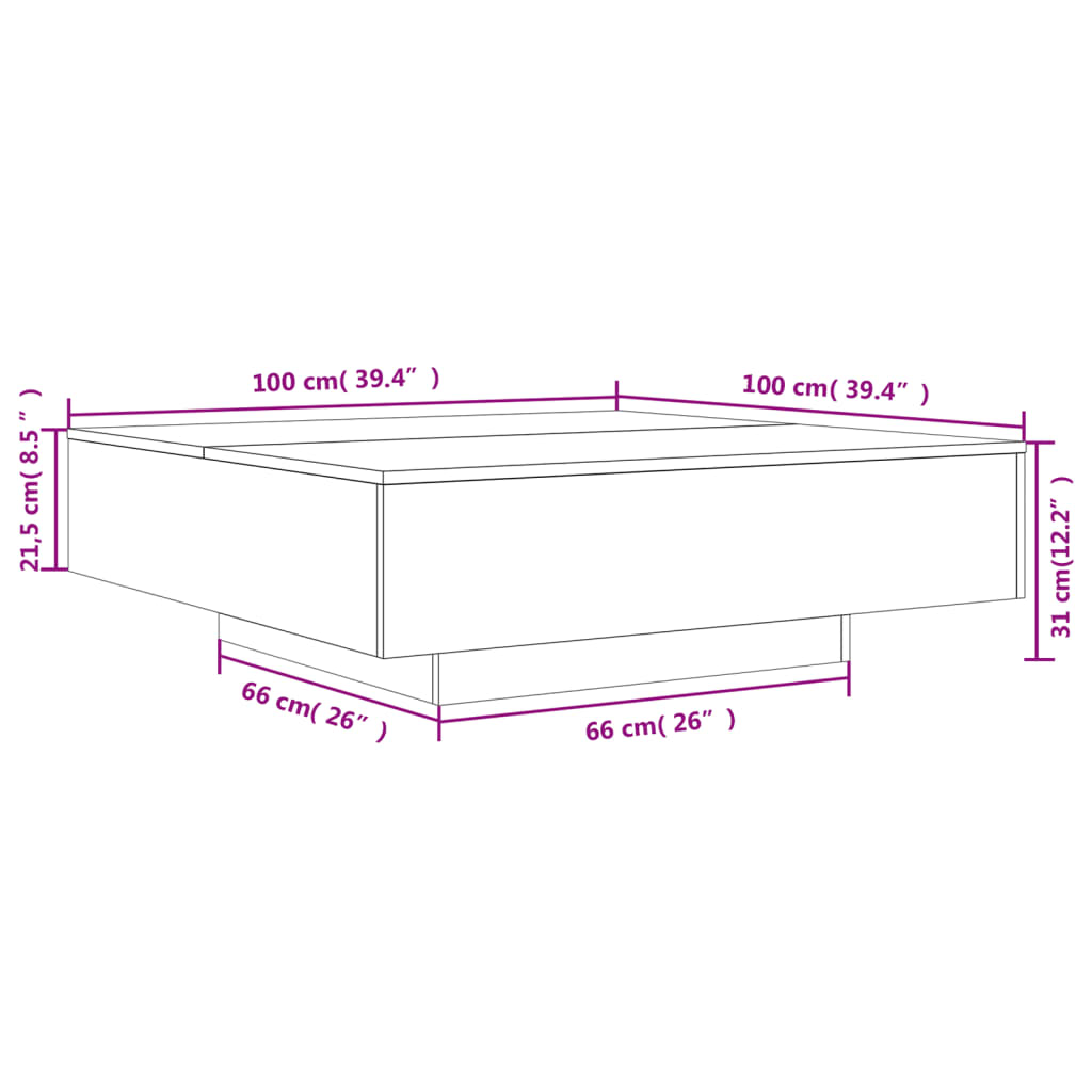 vidaXL Coffee Table with LED Lights Smoked Oak 100x100x31 cm