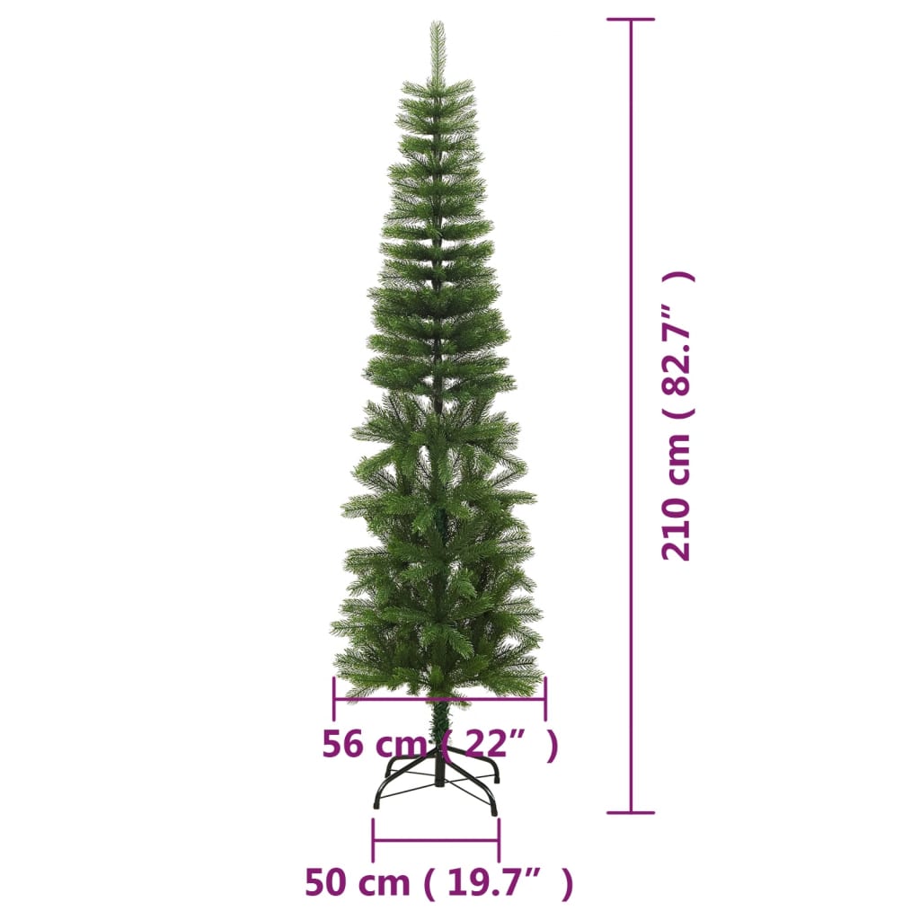 vidaXL Artificial Slim Christmas Tree with Stand 210 cm PE