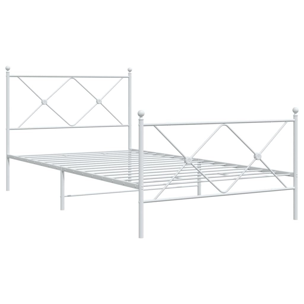 vidaXL Metal Bed Frame without Mattress with Footboard White 100x200 cm