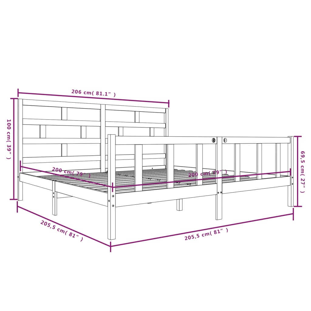 vidaXL Bed Frame without Mattress White Solid Wood 200x200 cm (810103+814215)