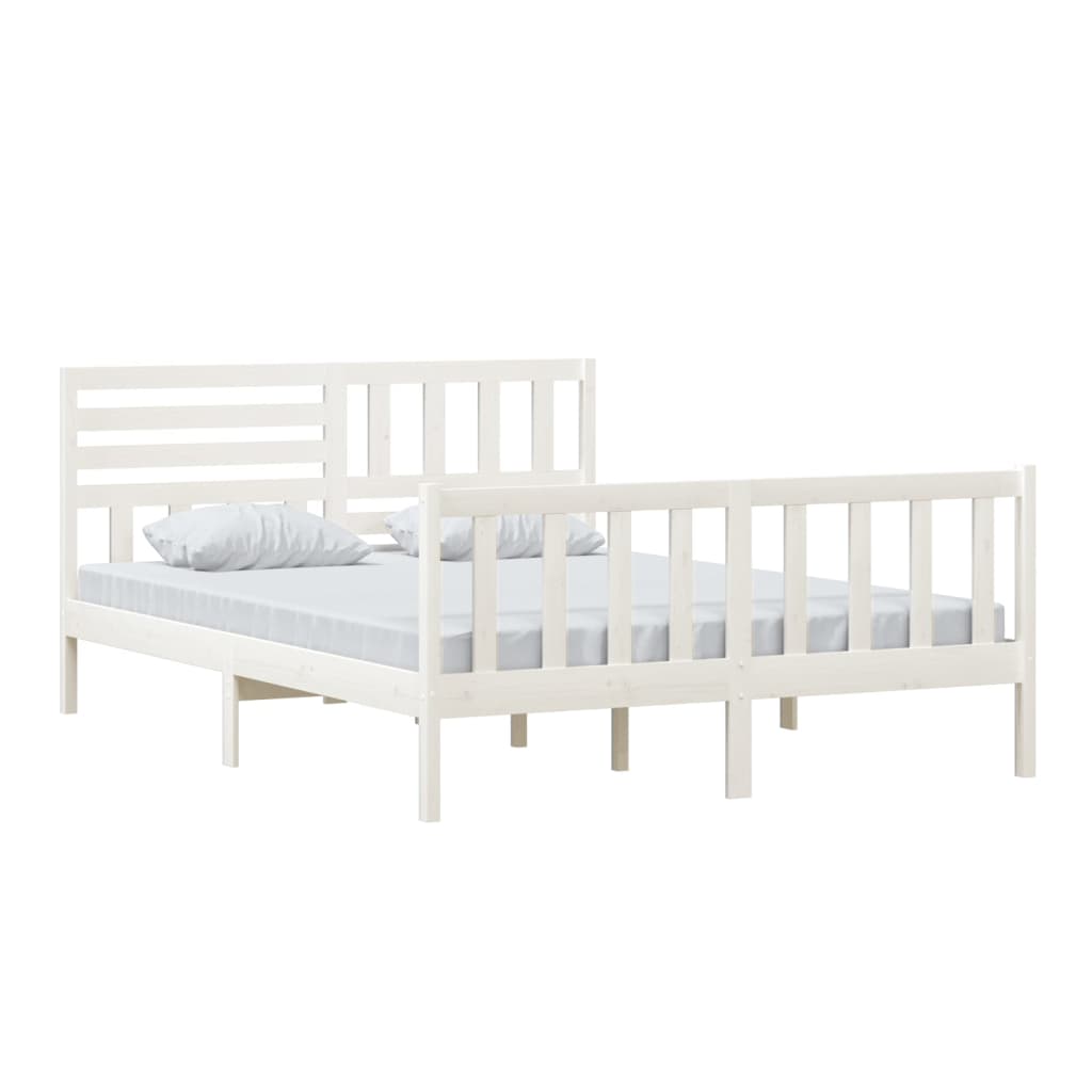 vidaXL Bed Frame without Mattress White King Size Solid Wood