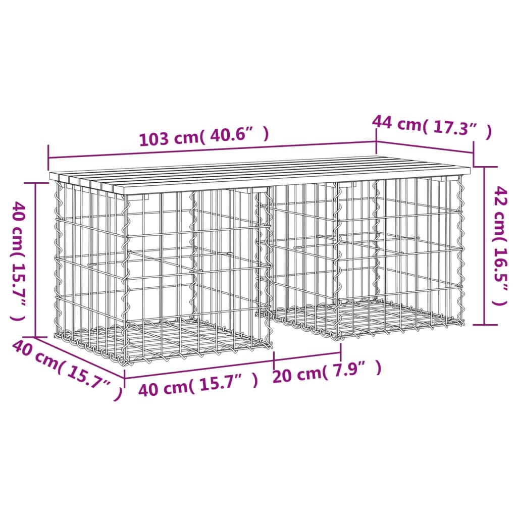 vidaXL Garden Bench Gabion Design 103x44x42 cm Solid Wood Pine