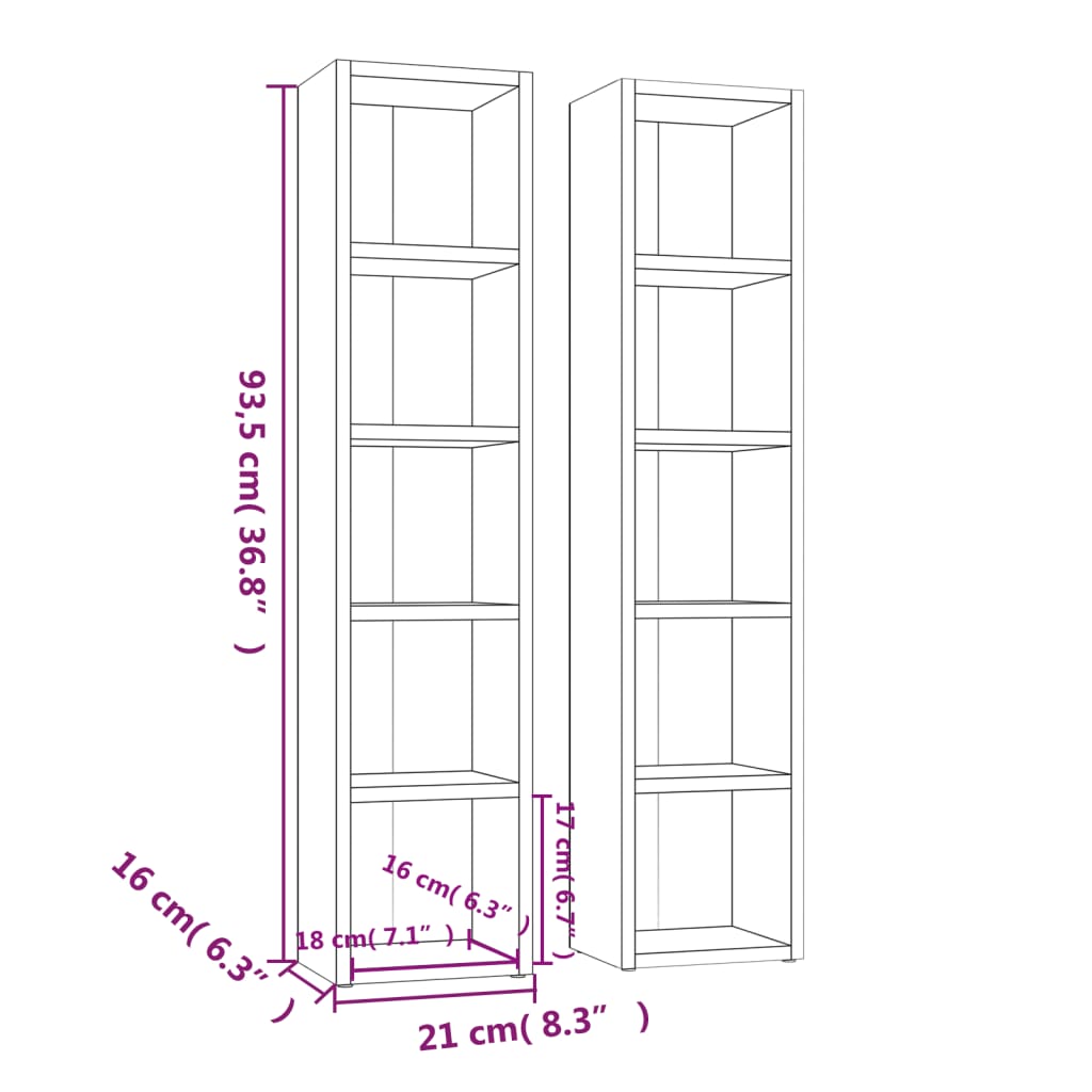 vidaXL CD Cabinets 2 pcs Smoked Oak 21x16x93.5 cm Engineered Wood