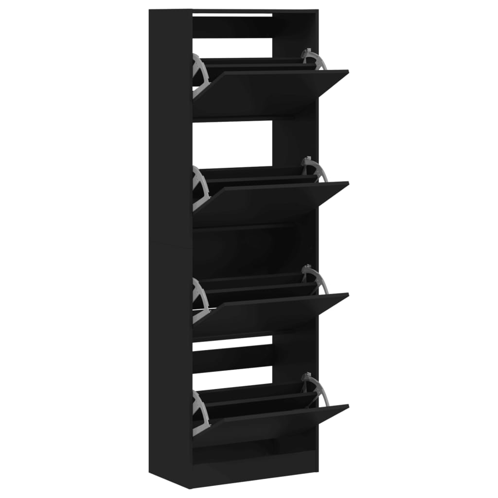 vidaXL Shoe Cabinet with 4 Flip-Drawers Black 60x34x187.5 cm