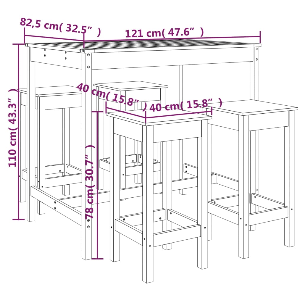 vidaXL 5 Piece Garden Bar Set Grey Solid Wood Pine