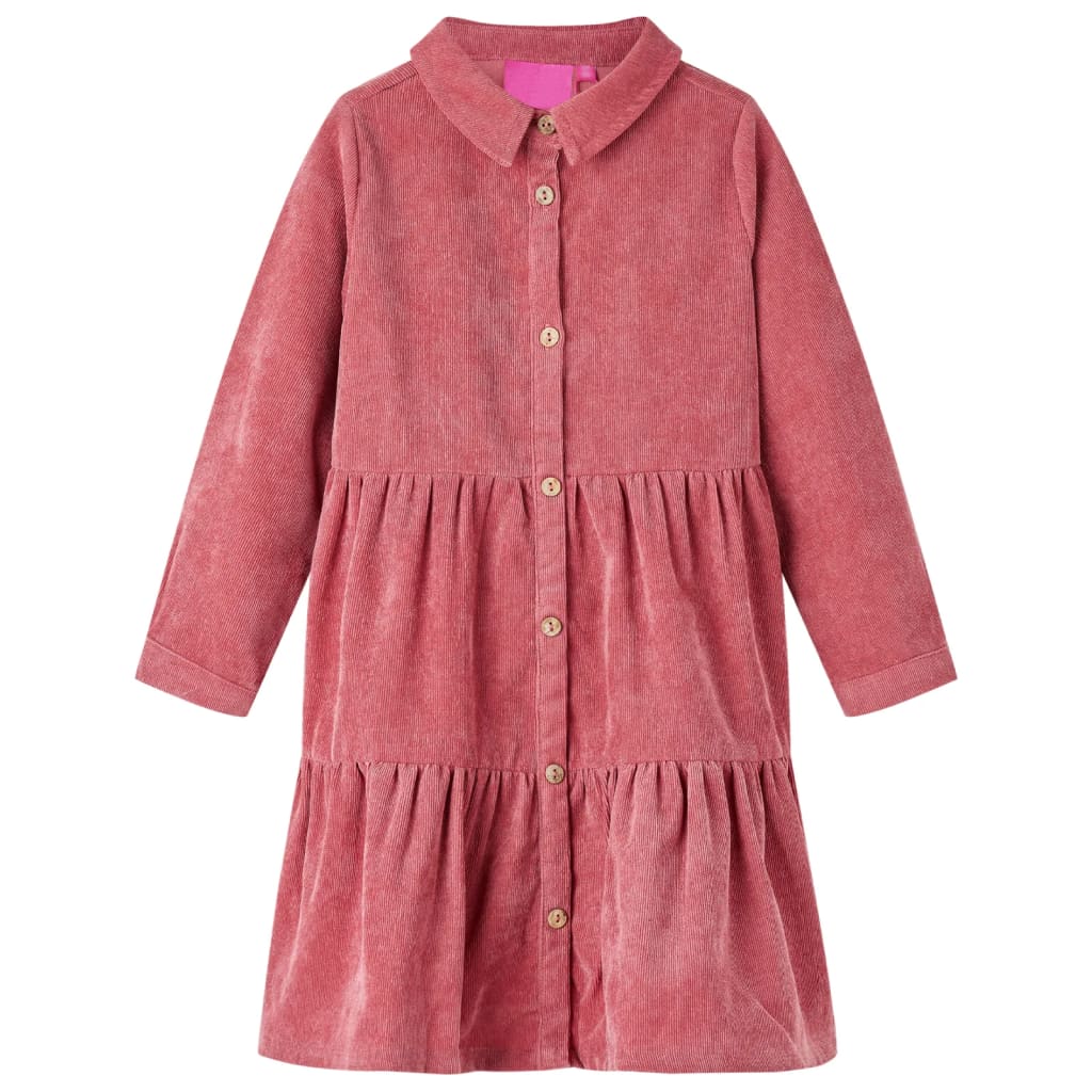 Kids' Dress with Long Sleeves Corduroy Old Pink 116